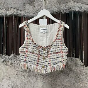Authentic Chanel Tweed Crop Top with Multicolor Accents